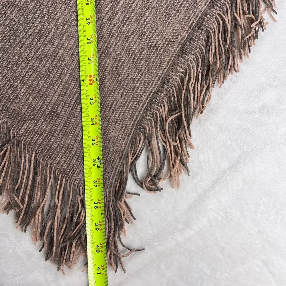 Cejon OSFM C1432 Knit Poncho Shawl Fringe Hem Pink Neutral Boho Cottagecore